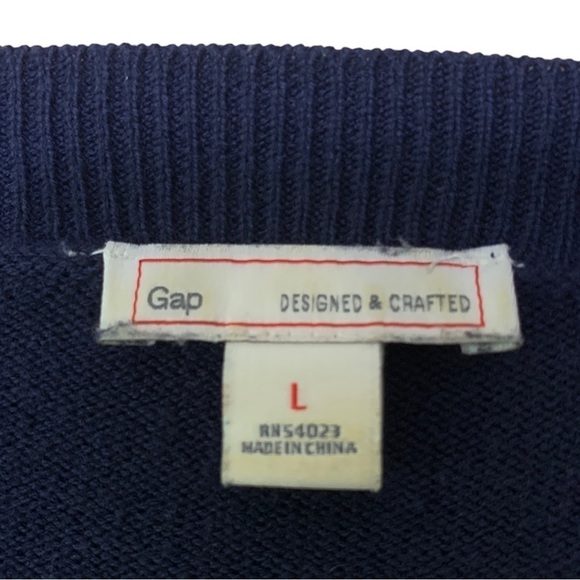 GAP Navy White Stripe Long Sleeve Cotton Blend Boat Neck Sweater Size L - Picture 6 of 7